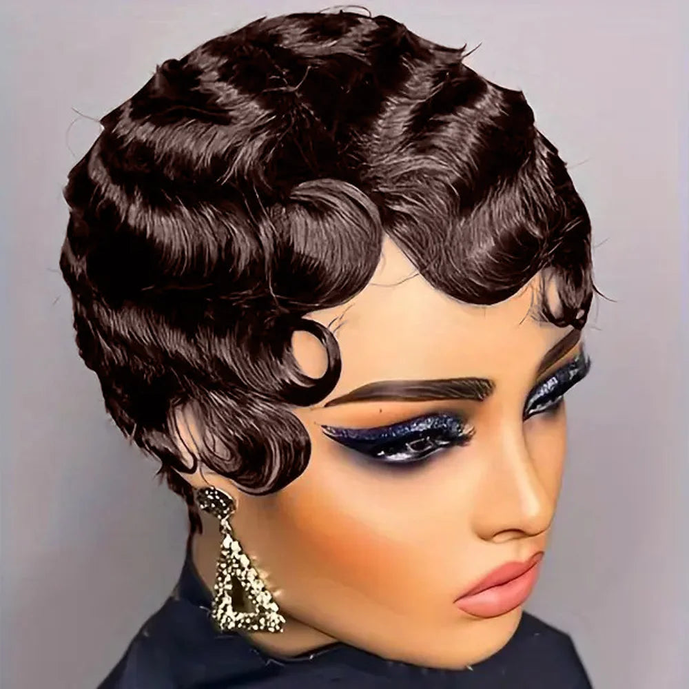 Short Finger Wave Human Hair Wig