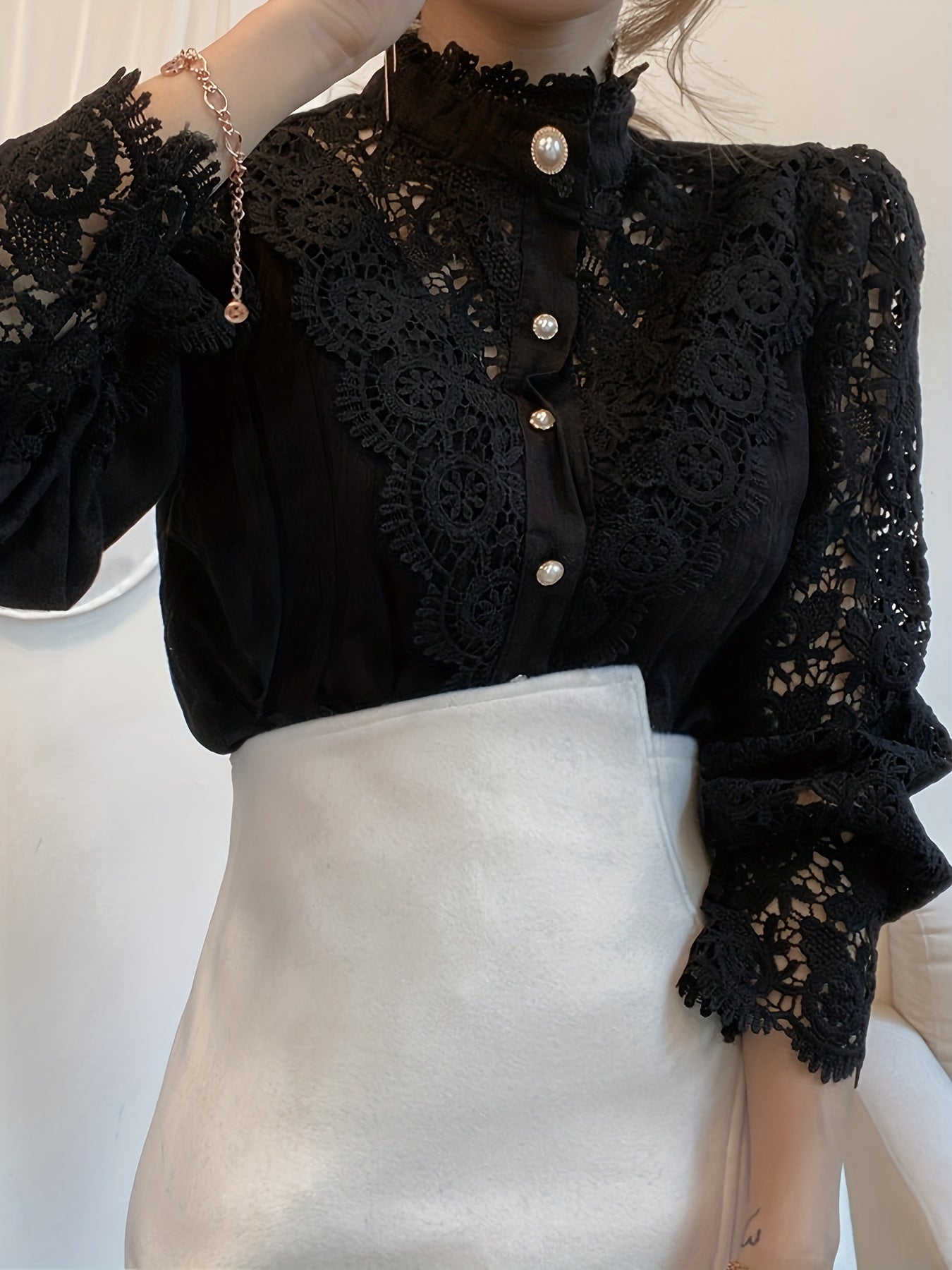 Women's Blouse Lace  Lantern Sleeve