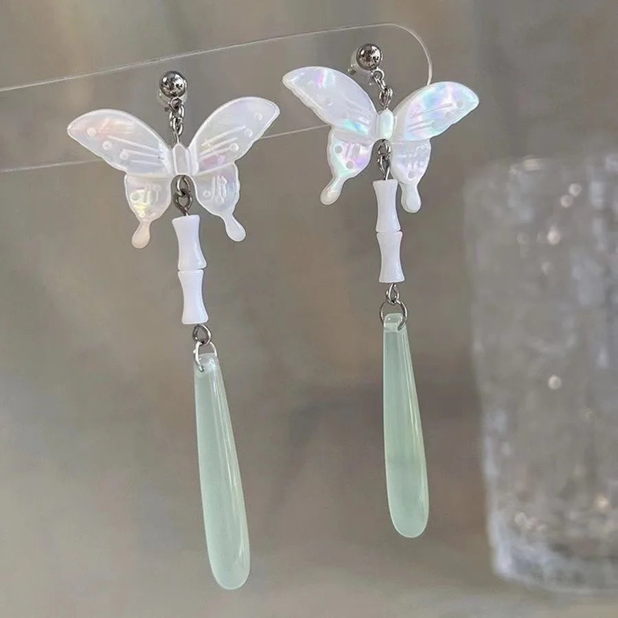 Steel Fan Tassel Earrings