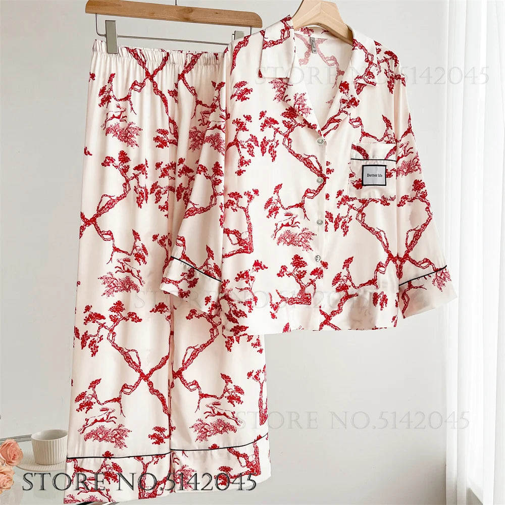 Print Flower  Pajamas Set