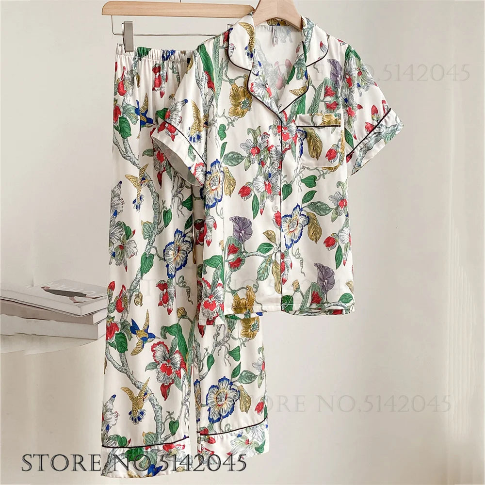 Print Flower  Pajamas Set