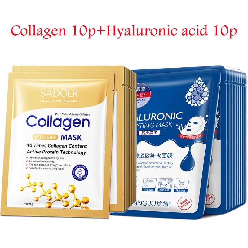 20pcs Hyaluronic Acid Collagen Face Mask