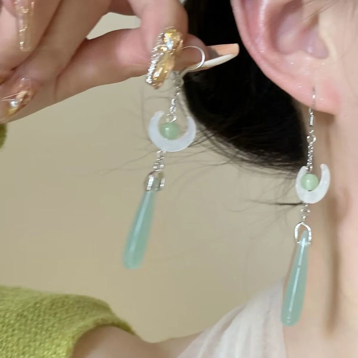 Steel Fan Tassel Earrings