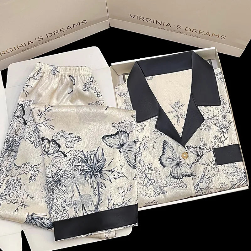 Ladies Faux Silk Pajama Set