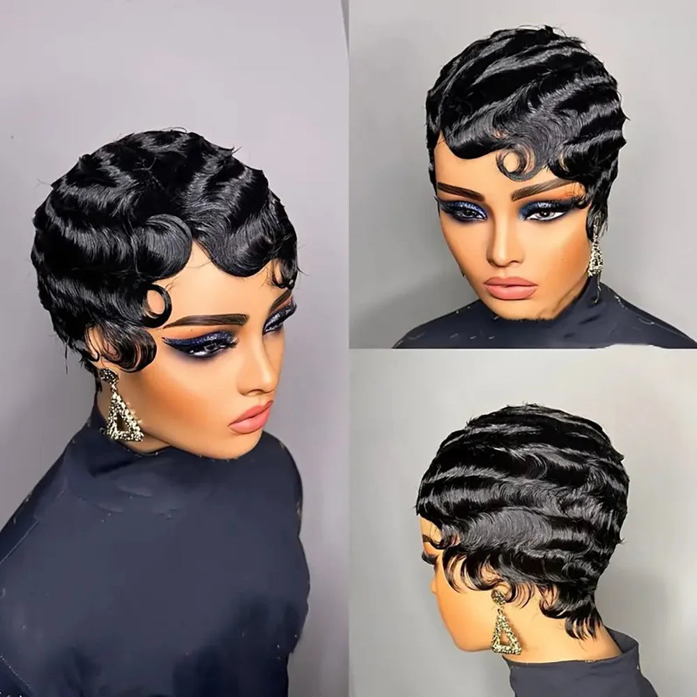 Short Finger Wave  Human Hair Wig