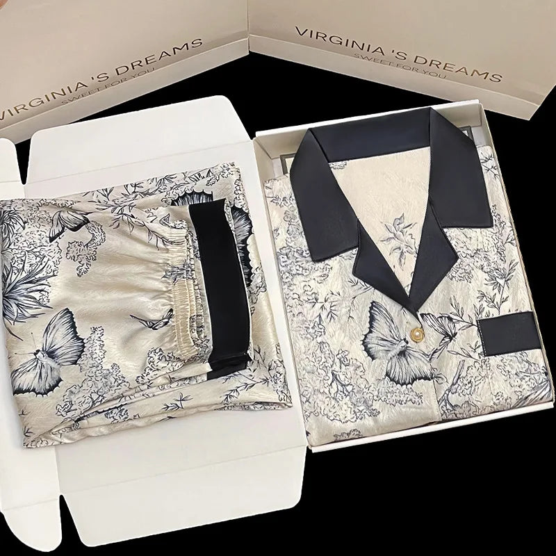 Ladies Faux Silk Pajama Set