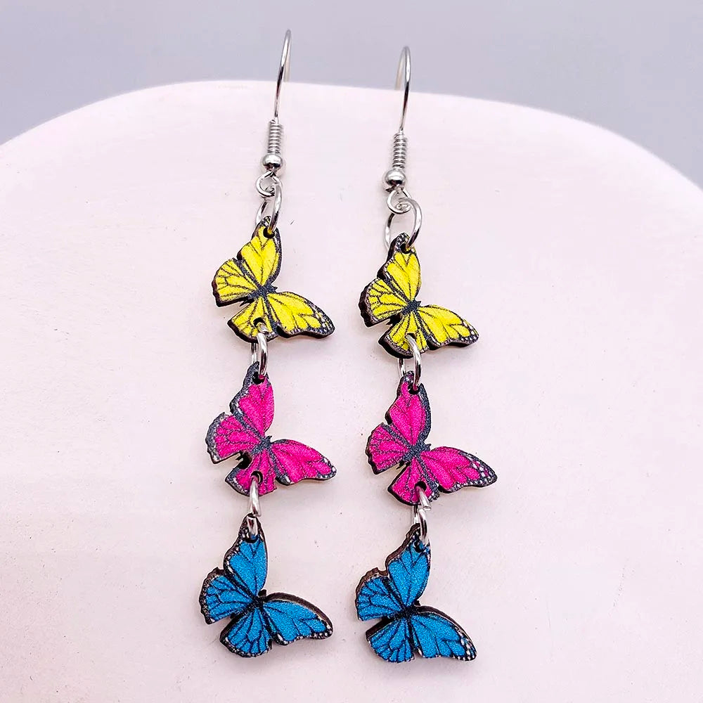 Colorful Butterfly Wood Earrings
