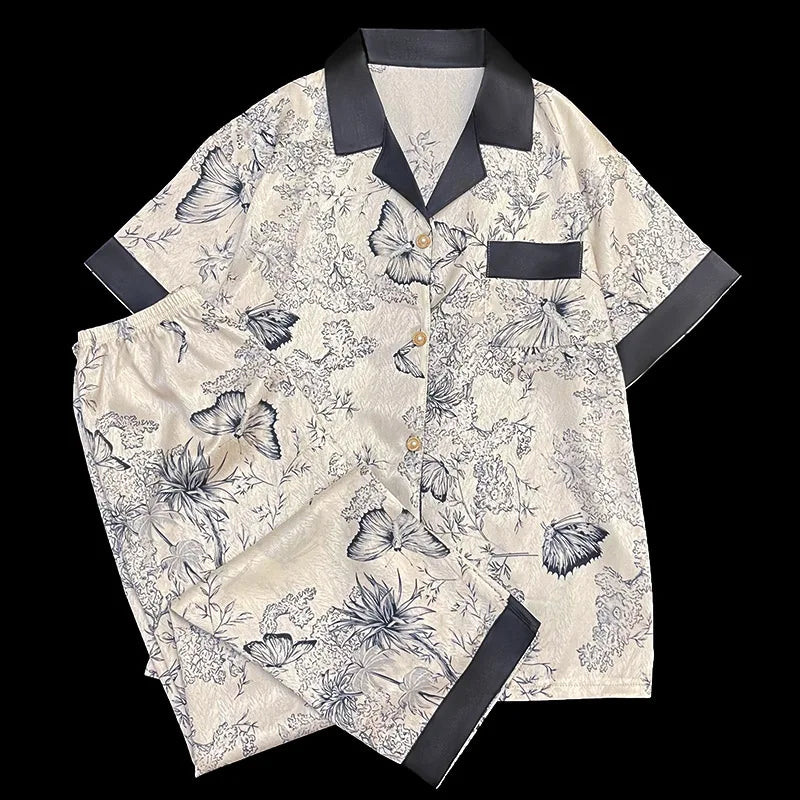 Ladies Faux Silk Pajama Set