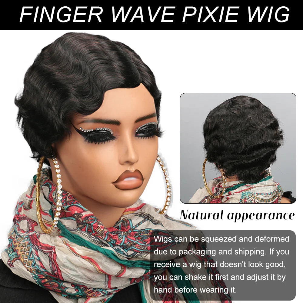 Short Finger Wave  Human Hair Wig