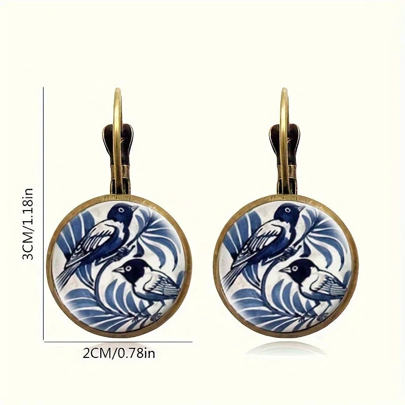 Vintage Blue Magpie Bird Earrings