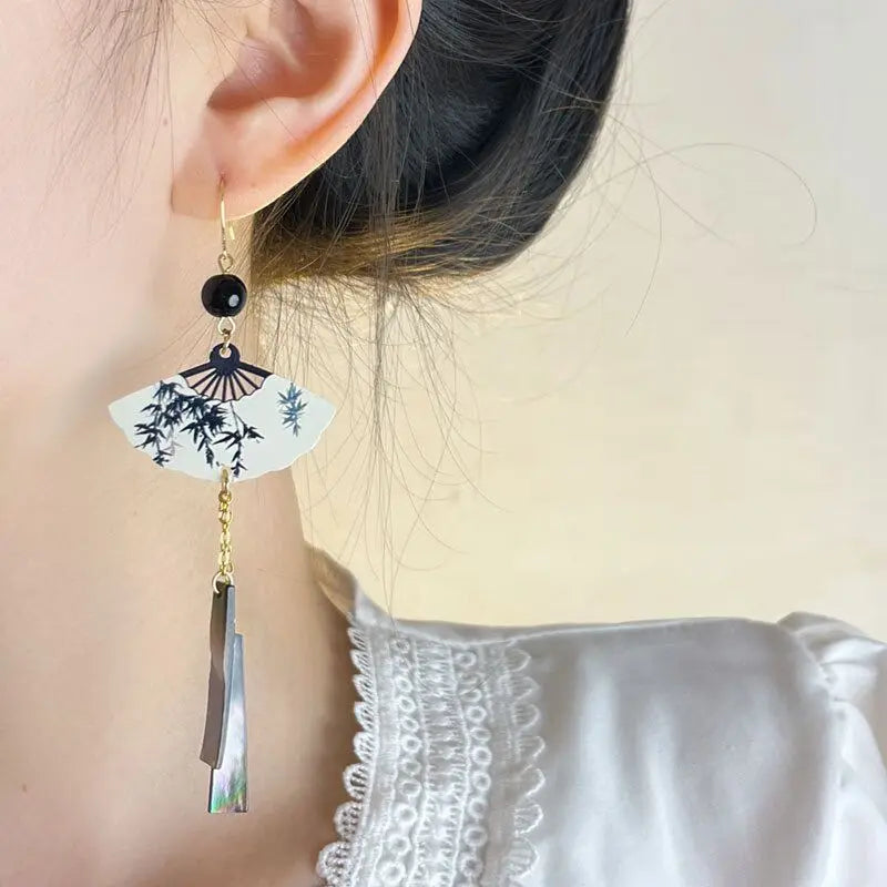 Steel Fan Tassel Earrings