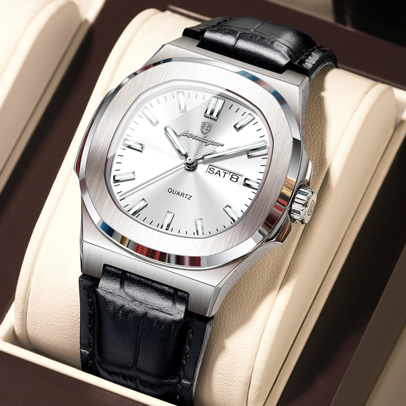 POEDAGAR LEATHER STRAP LUXURY WATCH