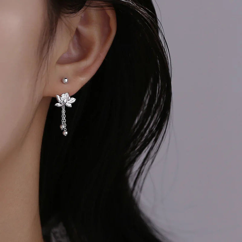 Vintage Silver Lotus Earrings