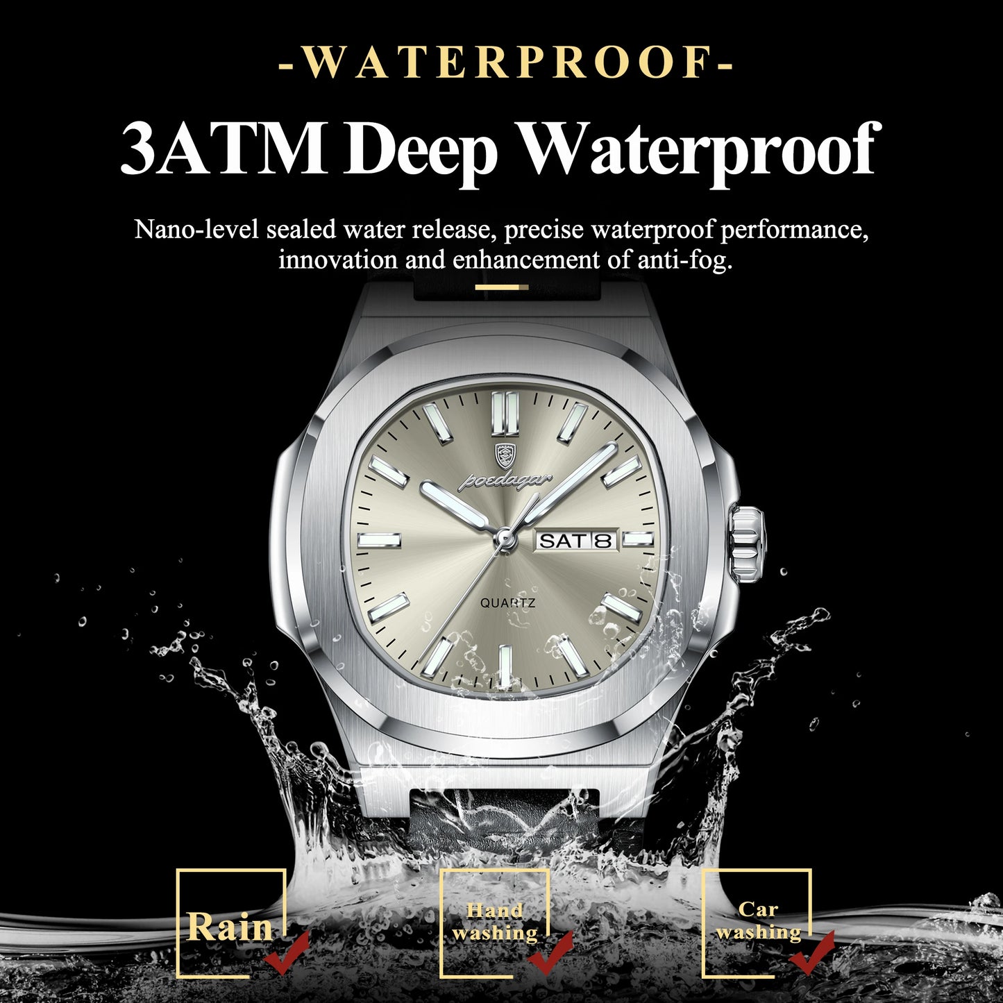 POEDAGAR LEATHER STRAP LUXURY WATCH