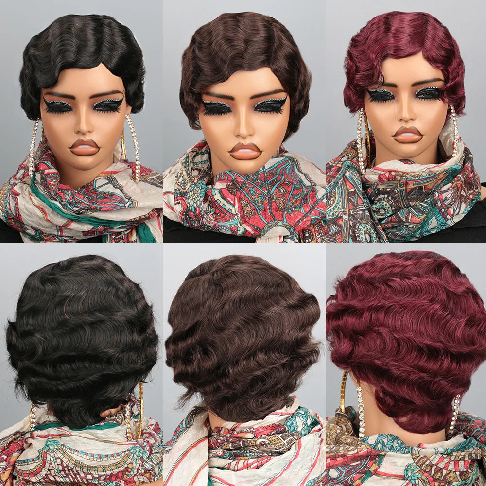 Short Finger Wave  Human Hair Wig