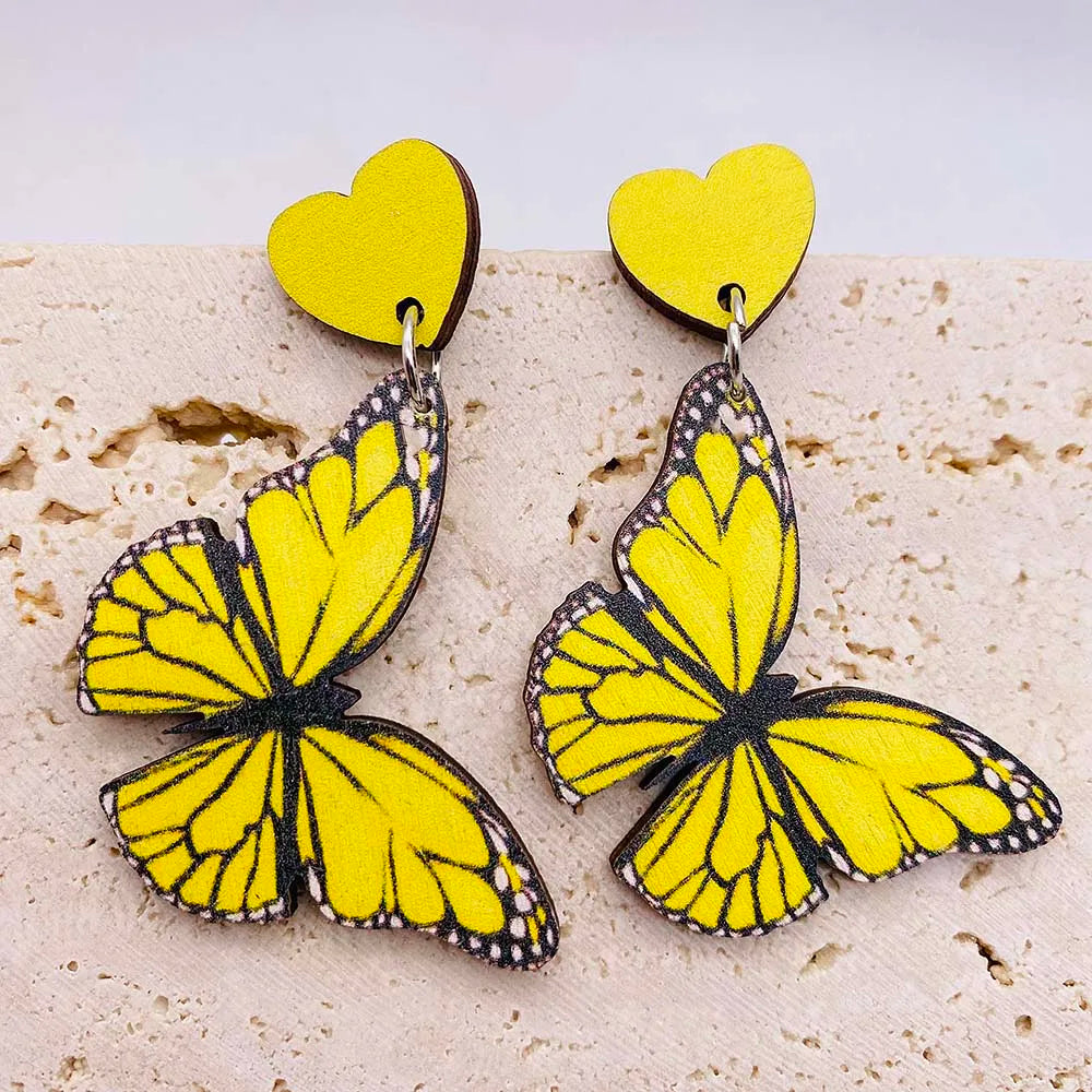 Colorful Butterfly Wood Earrings
