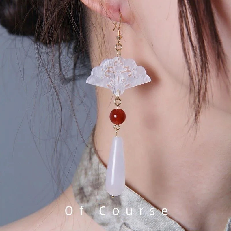 Steel Fan Tassel Earrings