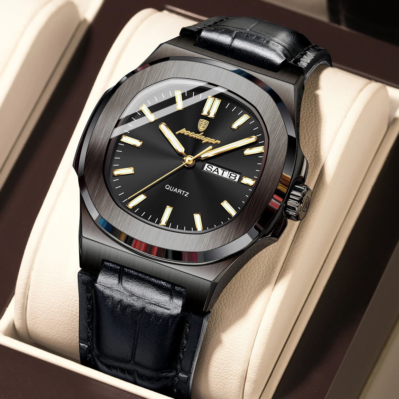 POEDAGAR LEATHER STRAP LUXURY WATCH