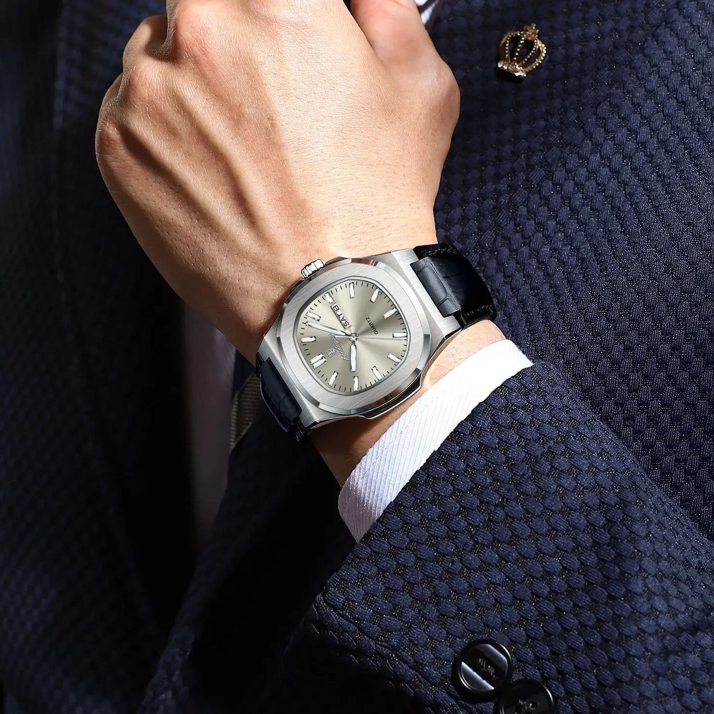 POEDAGAR LEATHER STRAP LUXURY WATCH