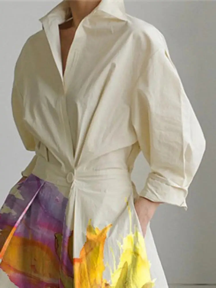 Pleated Button Dress