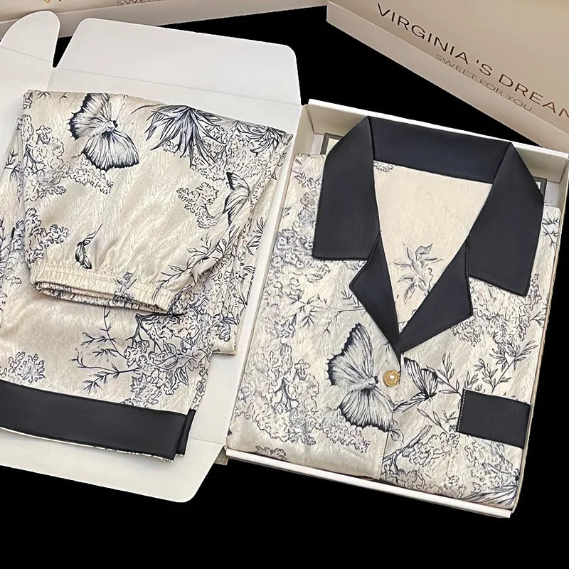 Ladies Faux Silk Pajama Set