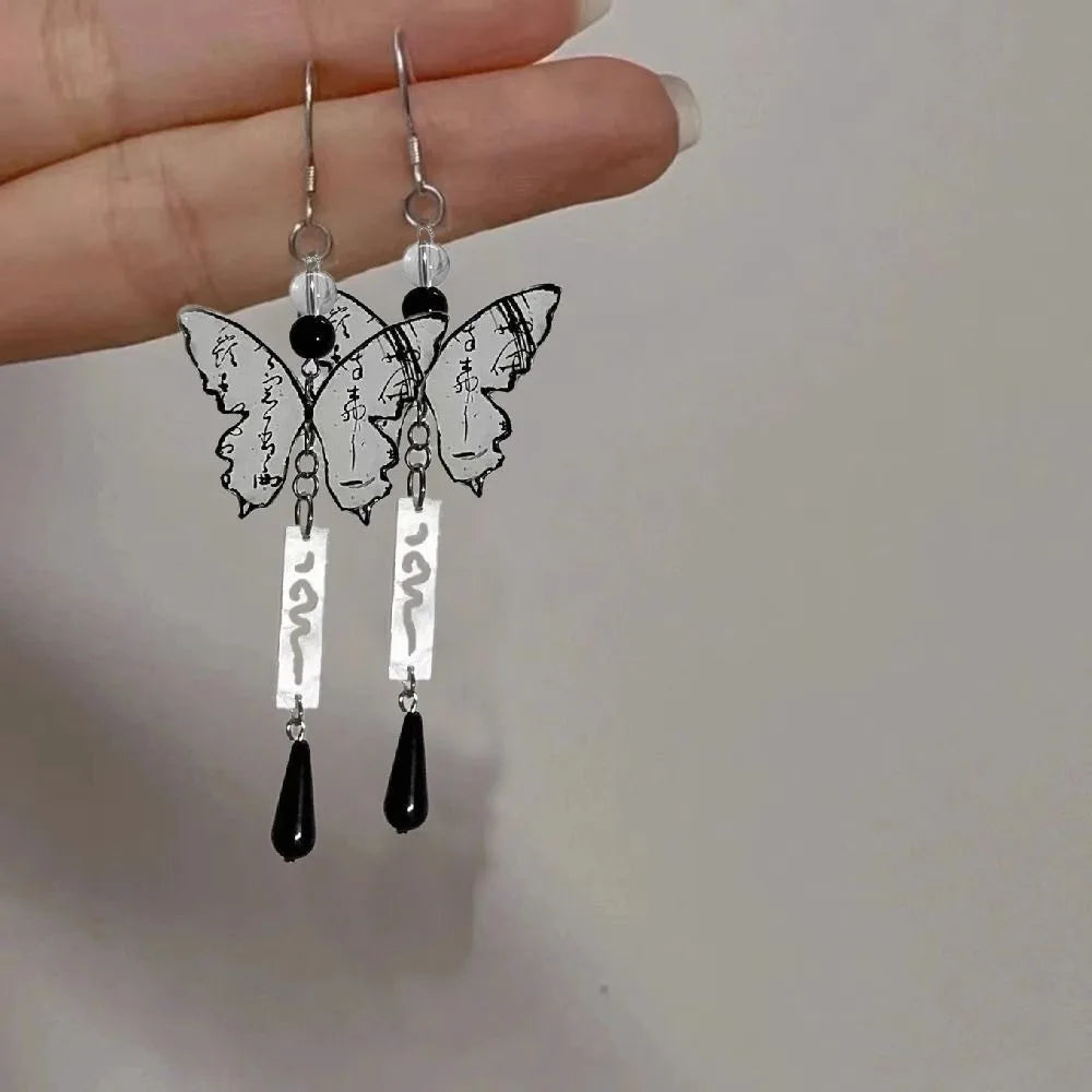 Steel Fan Tassel Earrings