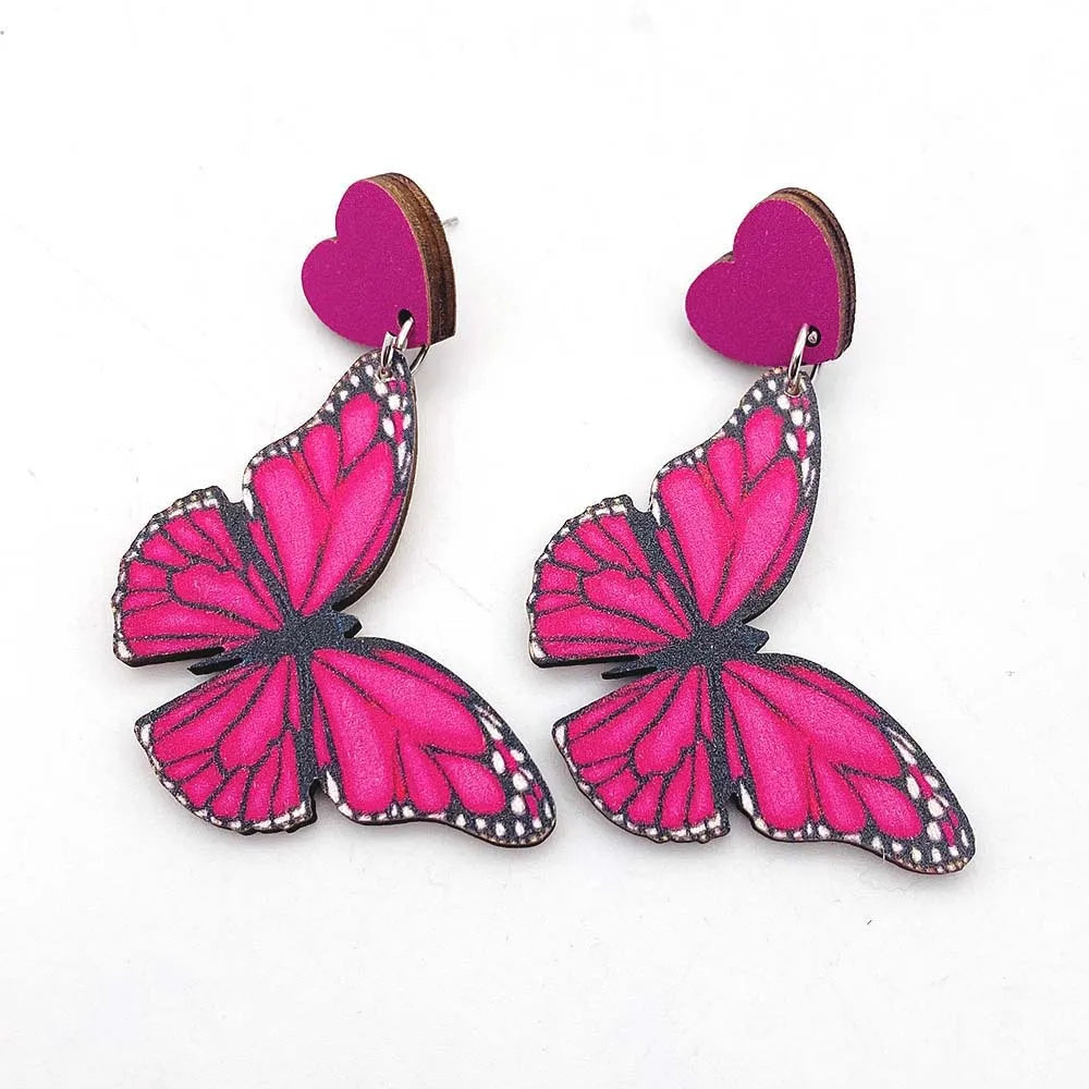 Colorful Butterfly Wood Earrings