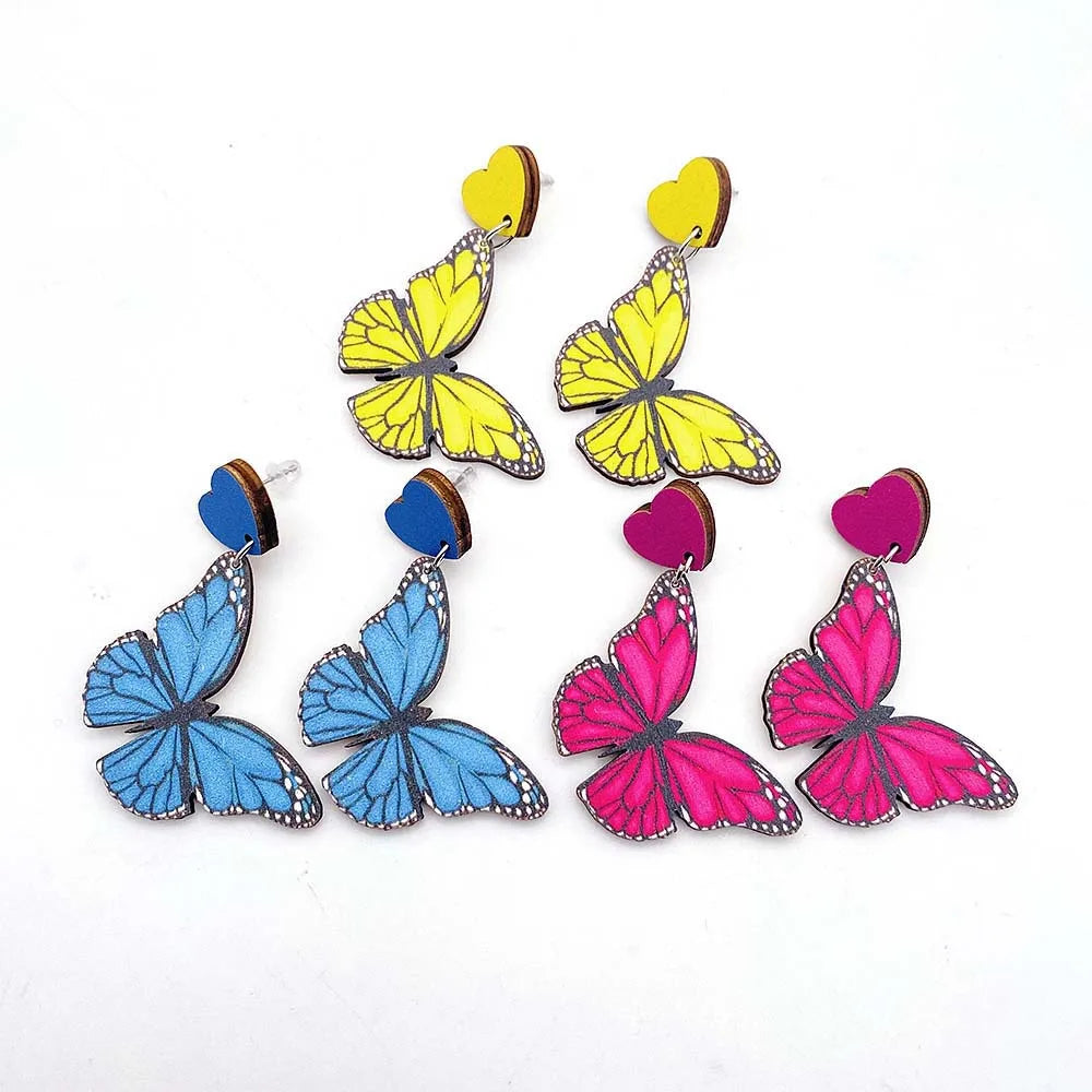 Colorful Butterfly Wood Earrings