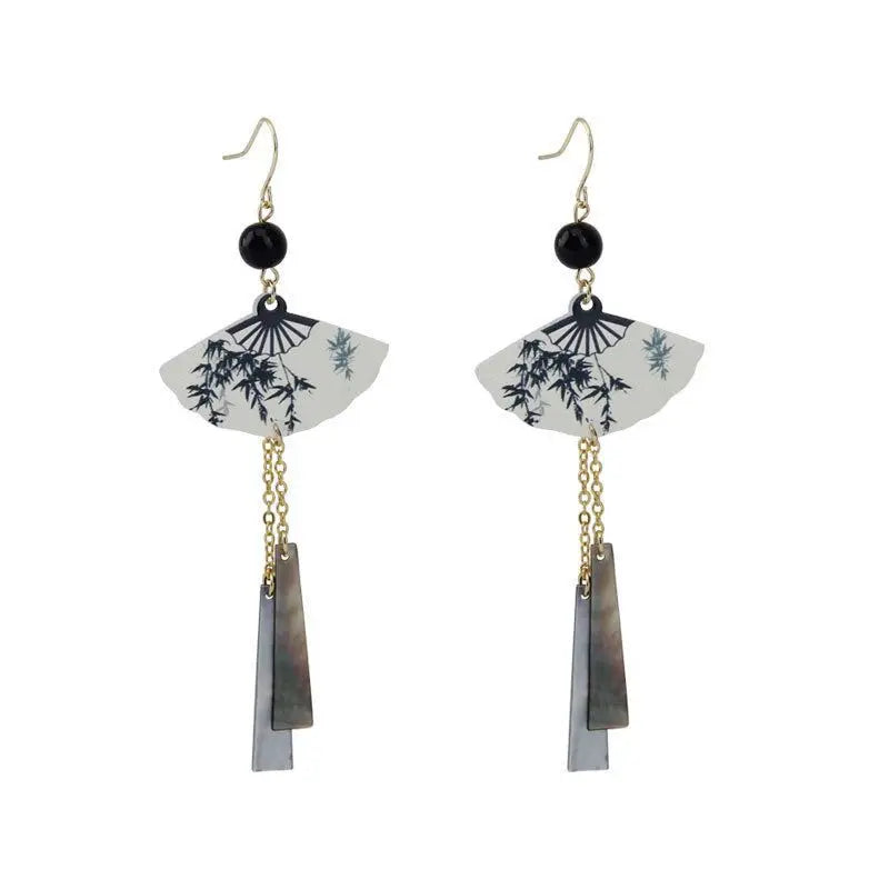 Steel Fan Tassel Earrings