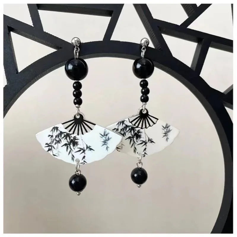 Steel Fan Tassel Earrings