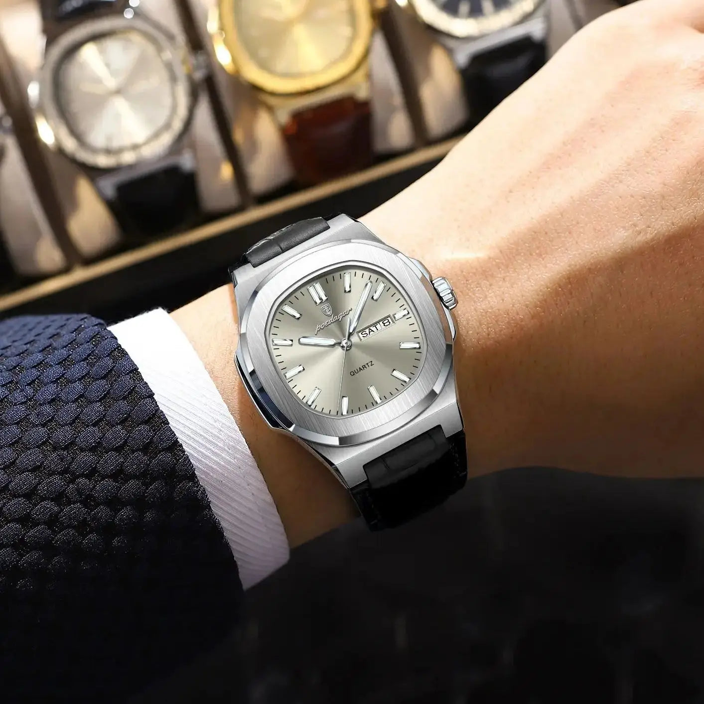 POEDAGAR LEATHER STRAP LUXURY WATCH