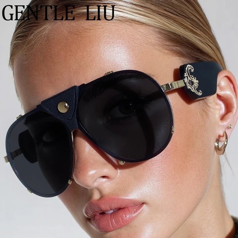 Steampunk Oversized Leather Sunglasses