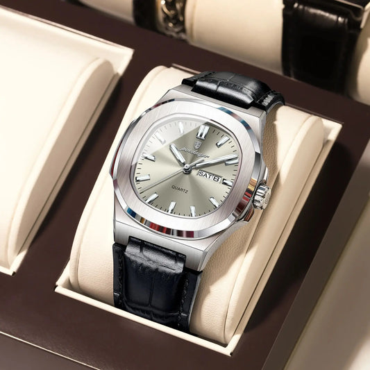 POEDAGAR LEATHER STRAP LUXURY WATCH